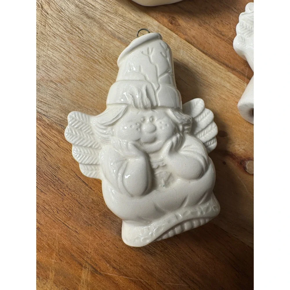 Ceramic Angel Ornaments Set of 4 OS White Glossy Glazed Figural Christmas Decor